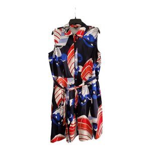 EUC‎ Talbots Womens 18W Petite Sail Boat Print Button Belted Cotton Dress Preppy